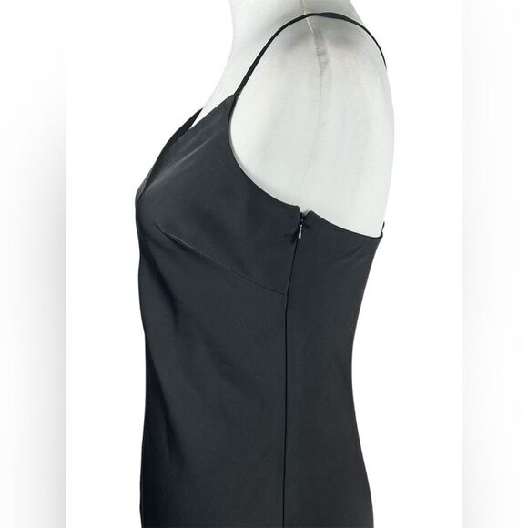 Vince Camuto Black Satin Maxi Slip Dress V-Neck Spaghetti Strap Front Slit 4 - Picture 7 of 13